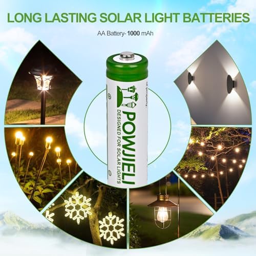 Baterías recargables AA Ni-MH POWJIELI 1.2V 1000mAh de alta capacidad, pre-cargadas, para luces solares de jardín (Paquete de 12) - imagen 3