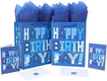 Set de 2 Bolsas de Regalo Medianas Azules de 10.6” con Tarjeta de Felicitación y Papel de Seda (Feliz Cumpleaños Azul) para Fiestas de Cumpleaños de - imagen 1
