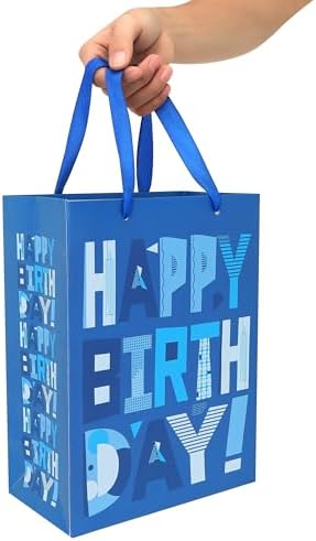 Set de 2 Bolsas de Regalo Medianas Azules de 10.6” con Tarjeta de Felicitación y Papel de Seda (Feliz Cumpleaños Azul) para Fiestas de Cumpleaños de - imagen 6