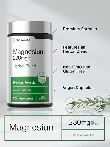Horbaach Magnesio 230mg | Mezcla Herbal Plus | 200 Cápsulas Veganas | Suplemento Sin OGM y Sin Gluten - imagen 4