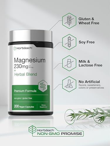 Horbaach Magnesio 230mg | Mezcla Herbal Plus | 200 Cápsulas Veganas | Suplemento Sin OGM y Sin Gluten - imagen 5