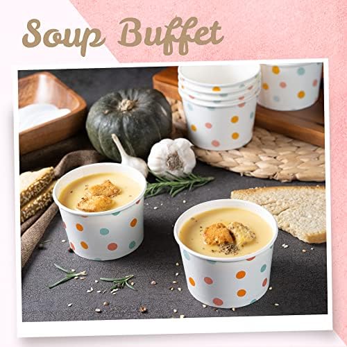 Tazas de Papel para Helado MATICAN - Paquete de 50, 9 Oz, Desechables para Postres Fríos o Calientes, Tazas para Sundae, Yogur Helado, Sopa, Lunares - imagen 3