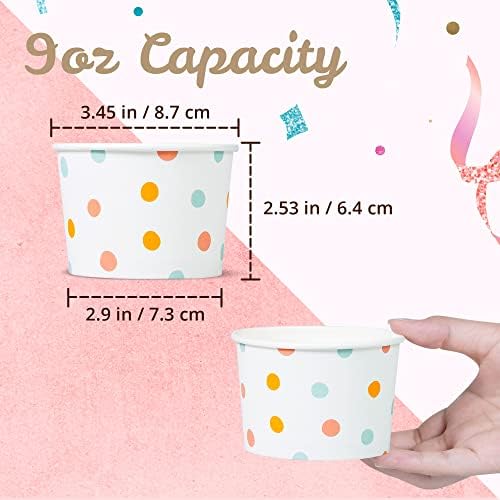 Tazas de Papel para Helado MATICAN - Paquete de 50, 9 Oz, Desechables para Postres Fríos o Calientes, Tazas para Sundae, Yogur Helado, Sopa, Lunares - imagen 4