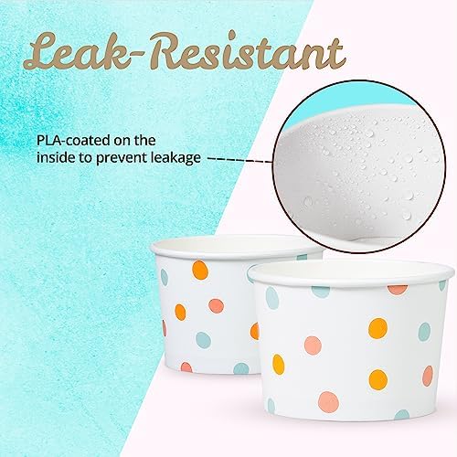 Tazas de Papel para Helado MATICAN - Paquete de 50, 9 Oz, Desechables para Postres Fríos o Calientes, Tazas para Sundae, Yogur Helado, Sopa, Lunares - imagen 5