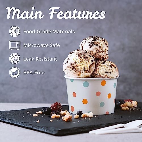 Tazas de Papel para Helado MATICAN - Paquete de 50, 9 Oz, Desechables para Postres Fríos o Calientes, Tazas para Sundae, Yogur Helado, Sopa, Lunares - imagen 6