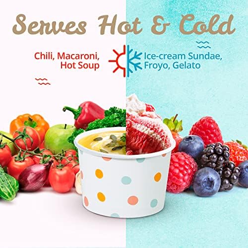 Tazas de Papel para Helado MATICAN - Paquete de 50, 9 Oz, Desechables para Postres Fríos o Calientes, Tazas para Sundae, Yogur Helado, Sopa, Lunares - imagen 7