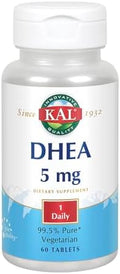 Tabletas KAL DHEA 5 mg - Suplemento DHEA 5mg para Mujeres y Hombres, 99.5% Puro, Soporte Natural Diario, Vegetariano - 60 Tabletas - imagen 1