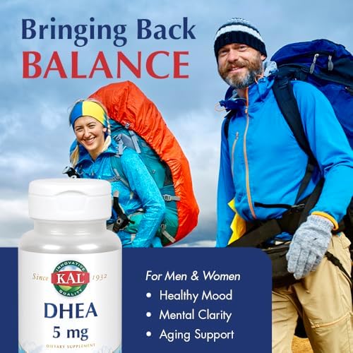 Tabletas KAL DHEA 5 mg - Suplemento DHEA 5mg para Mujeres y Hombres, 99.5% Puro, Soporte Natural Diario, Vegetariano - 60 Tabletas - imagen 3