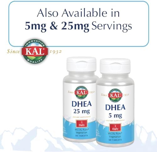 Tabletas KAL DHEA 5 mg - Suplemento DHEA 5mg para Mujeres y Hombres, 99.5% Puro, Soporte Natural Diario, Vegetariano - 60 Tabletas - imagen 6