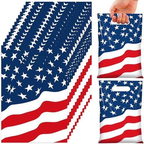 50 Piezas de Bolsas de Favor para Fiesta del 4 de Julio, Bolsas de Plástico Patrióticas con Bandera Americana, Regalos Rojos, Blancos y Azules para - imagen 1