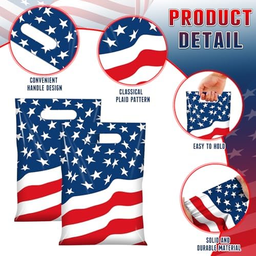 50 Piezas de Bolsas de Favor para Fiesta del 4 de Julio, Bolsas de Plástico Patrióticas con Bandera Americana, Regalos Rojos, Blancos y Azules para - imagen 3
