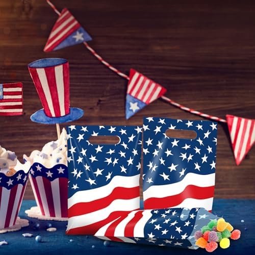 50 Piezas de Bolsas de Favor para Fiesta del 4 de Julio, Bolsas de Plástico Patrióticas con Bandera Americana, Regalos Rojos, Blancos y Azules para - imagen 4