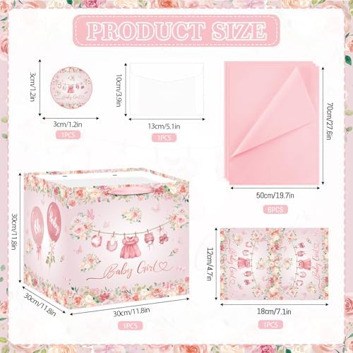 Bolsa de Regalo Jumbo Rosa Floral para Bebé Niña - Extra Grande con Papel de Regalo, Tarjeta, Etiqueta y Sobre para Celebraciones de Nuevos Bebés - imagen 6