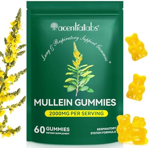 Gomitas de Mullein NIFEISHI para los pulmones, 2000mg de extracto de hoja de Mullein, apoyo respiratorio, digestivo e inmune, sabor pera, 60 gomitas - imagen 1