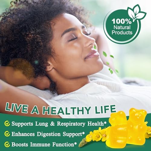 Gomitas de Mullein NIFEISHI para los pulmones, 2000mg de extracto de hoja de Mullein, apoyo respiratorio, digestivo e inmune, sabor pera, 60 gomitas - imagen 5
