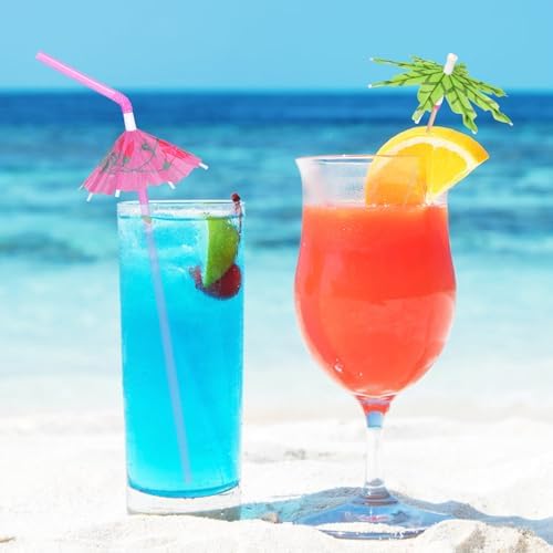 [100 Pzs] Sombrillas de Cóctel con Popotes y Palillos - Popote Colorido de 9.45 y Sombrilla de 4 para Bebidas, Decoraciones de Fiesta Luau, Tropical, - imagen 3