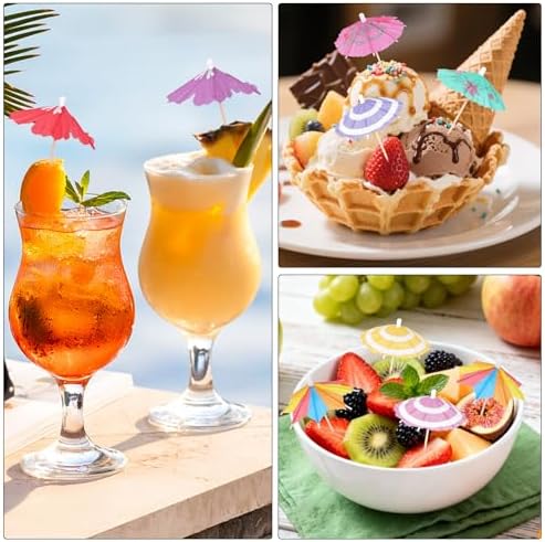 [100 Pzs] Sombrillas de Cóctel con Popotes y Palillos - Popote Colorido de 9.45 y Sombrilla de 4 para Bebidas, Decoraciones de Fiesta Luau, Tropical, - imagen 4