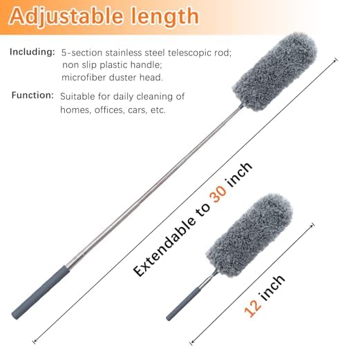 Paquete de 2 Plumero Mini de Microfibra con Mango Extensible, Lavables a Mano, Herramientas de Limpieza para Oficina, Auto, Ventanas y Muebles - imagen 2
