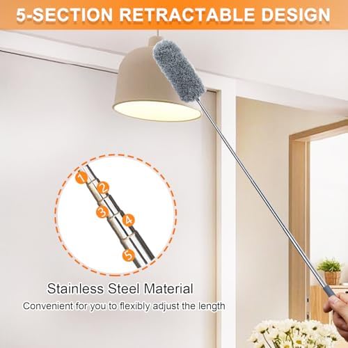 Paquete de 2 Plumero Mini de Microfibra con Mango Extensible, Lavables a Mano, Herramientas de Limpieza para Oficina, Auto, Ventanas y Muebles - imagen 5