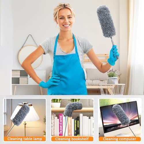 Paquete de 2 Plumero Mini de Microfibra con Mango Extensible, Lavables a Mano, Herramientas de Limpieza para Oficina, Auto, Ventanas y Muebles - imagen 6