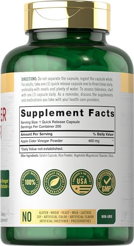 Cápsulas de Vinagre de Sidra de Manzana Carlyle | 450mg | 200 Píldoras | Suplemento Sin OGM y Libre de Gluten - imagen 2