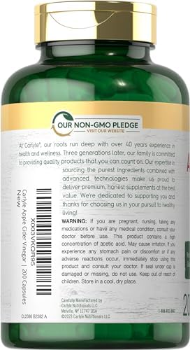 Cápsulas de Vinagre de Sidra de Manzana Carlyle | 450mg | 200 Píldoras | Suplemento Sin OGM y Libre de Gluten - imagen 3
