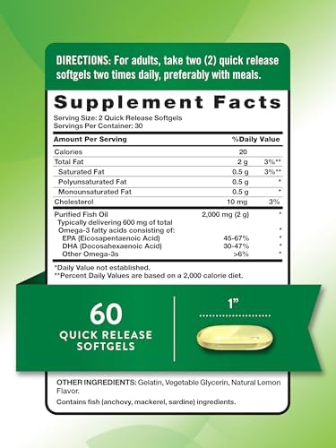 Suplemento de Aceite de Pescado Omega 3 de Nature's Truth | 2000mg | 60 Cápsulas Blandas | EPA y DHA | Sabor a Limón | Sin OGM y Sin Gluten - imagen 2