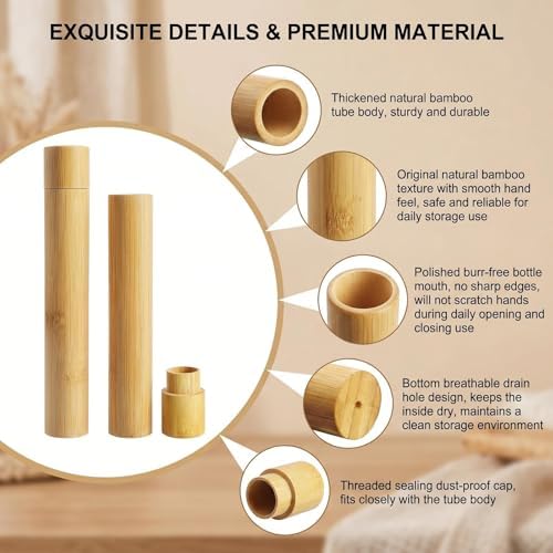 Soporte de Dientes de Bambú Natural - 2 Piezas, Estuche Reutilizable y Portátil con Tapa, Organizador para Viajes y Limpieza Personal - imagen 4