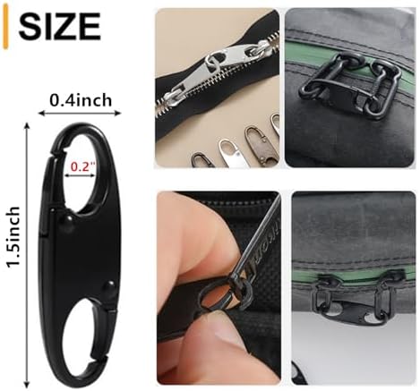 8 Piezas de Clips Antirrobo para Cremalleras con Doble Mosquetón de Aleación, Reemplazo para Cremalleras de Bolsa, Llave y Equipaje (Plateado+Negro) - imagen 3