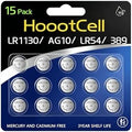 Baterías HoootCell LR1130 L1131f SR1130 L1131c 389/390 G10 LR54 1.5 Volt Alcalinas Botón AG10 (Paquete de 15) - imagen 1