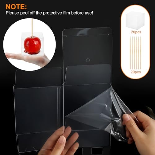 Cajas de Regalo Transparentes Wizia de 20 Piezas para Manzanas de Caramelo, 4x4x4 Pulgadas, Contenedores Plásticos para Postres, Fiestas y Regalos - imagen 3