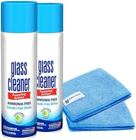 Limpiador de Vidrios World Group Packing Solutions, Espuma Limpiadora 19oz - Paquete de 2 - Aroma Fresco - Incluye 2 Paños de Microfibra - imagen 1