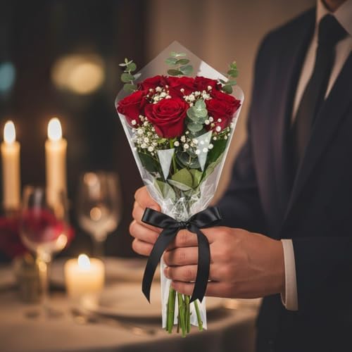 100 Piezas de Bolsas Transparentes para Flores, Fundas de Celofán para Ramo de Rosas, Empaque Regalo para San Valentín - imagen 4