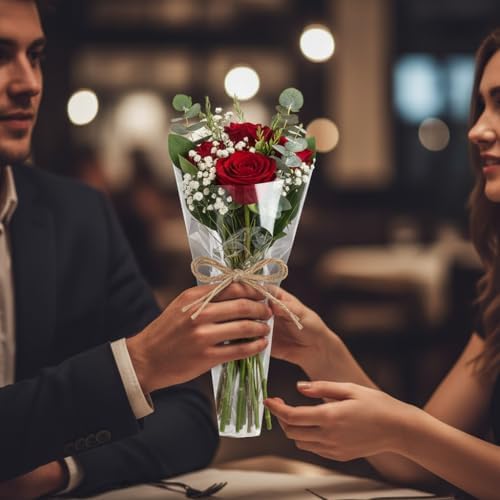 100 Piezas de Bolsas Transparentes para Flores, Fundas de Celofán para Ramo de Rosas, Empaque Regalo para San Valentín - imagen 7