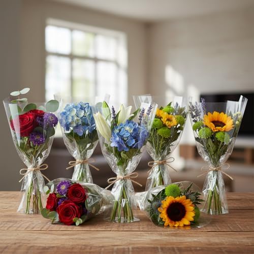 100 Piezas de Bolsas Transparentes para Flores, Fundas de Celofán para Ramo de Rosas, Empaque Regalo para San Valentín - imagen 8