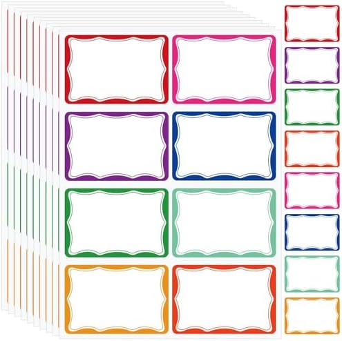 Etiquetas de Nombre en Stickers 3.5x2.25 pulgadas, 400 Piezas, 8 Colores con Borde Ondulado, Ideal para Niños, Aula, Oficina y Conferencias - imagen 1