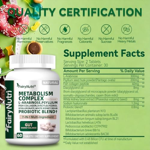 Suplemento Metabólico Fairynutri L-Arabinosa 7 en 1 | Extracto de Frijol Blanco, Colágeno y Probióticos | Apoyo para Control de Carbohidratos, - imagen 2
