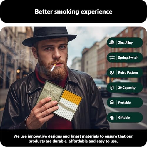 Estuche para Cigarrillos Roygra, Caja de Metal Vintage con Capacidad para 20 Cigarrillos, Accesorios para Fumar para Hombres y Mujeres, Tamaños - imagen 5