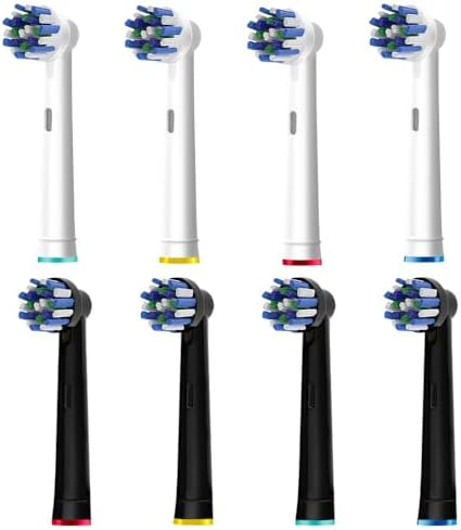 Cabezas de Repuesto Cross Clean para Cepillo de Dientes Eléctrico Braun Oral B - 8 Piezas (4 Blancas y 4 Negras) - imagen 1