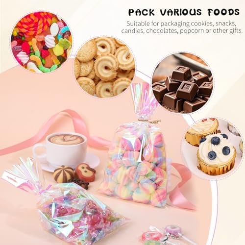 Bolsitas de Celofán Iridiscentes Woric de 150 Piezas con Cintas 6x9 Pulgadas, Bolsas Transparentes para Fiestas, Regalos de Cumpleaños y Baby Showers - imagen 3