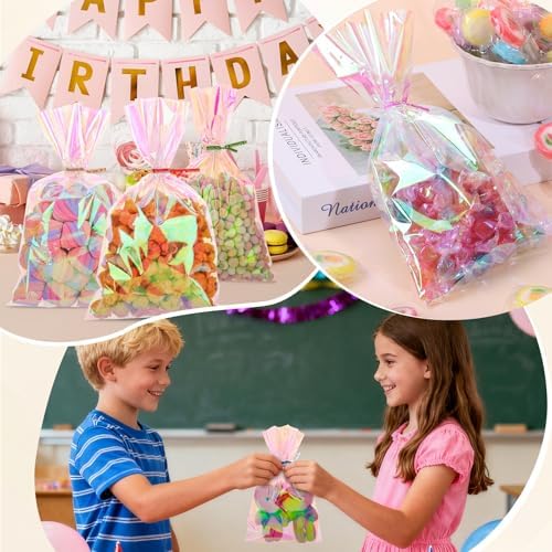 Bolsitas de Celofán Iridiscentes Woric de 150 Piezas con Cintas 6x9 Pulgadas, Bolsas Transparentes para Fiestas, Regalos de Cumpleaños y Baby Showers - imagen 5