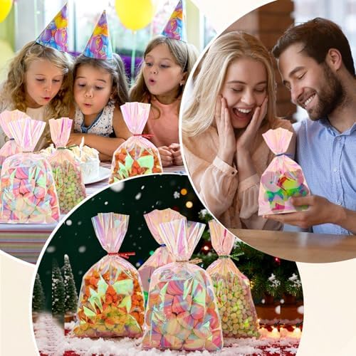 Bolsitas de Celofán Iridiscentes Woric de 150 Piezas con Cintas 6x9 Pulgadas, Bolsas Transparentes para Fiestas, Regalos de Cumpleaños y Baby Showers - imagen 6