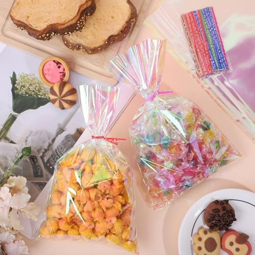 Bolsitas de Celofán Iridiscentes Woric de 150 Piezas con Cintas 6x9 Pulgadas, Bolsas Transparentes para Fiestas, Regalos de Cumpleaños y Baby Showers - imagen 7