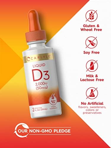 Carlyle Gotas Líquidas de Vitamina D3 | 2000 IU (50 mcg) | 2 oz | Suplemento de Vitamina D para Adultos | Vegetariano, No GMO y Sin Gluten - imagen 4