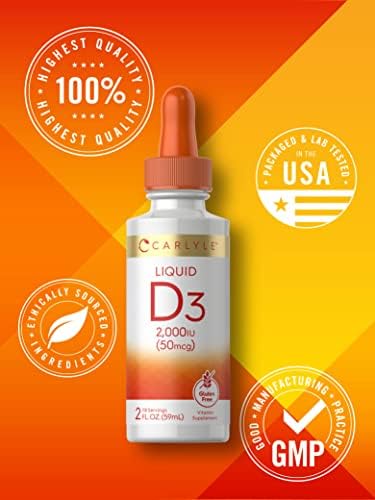 Carlyle Gotas Líquidas de Vitamina D3 | 2000 IU (50 mcg) | 2 oz | Suplemento de Vitamina D para Adultos | Vegetariano, No GMO y Sin Gluten - imagen 5
