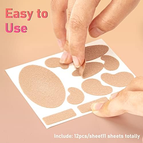 Tiras de Moleskin con Adhesivo, Almohadillas para Prevención de Ampollas, Cinta para Pies y Talones, 12 Hojas con 11 Formas - imagen 3