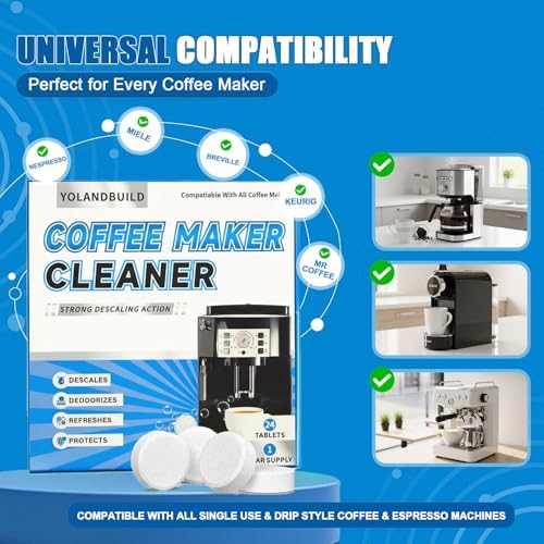 Tabletas Desincrustantes YoLandBuild para Cafeteras - 24 Piezas, Limpiador para Keurig, Nespresso, Ninja, Delonghi, Miele, Desincrustante para - imagen 3