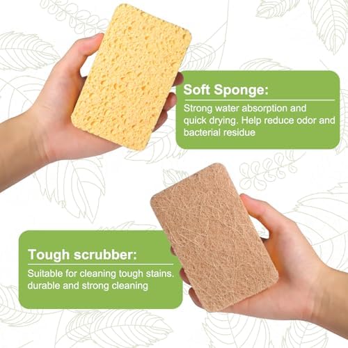 Yolaist Paquete de 12 Esponjas de Limpieza Sin Rayones, Esponjas Naturales Biodegradables para Cocina, Ideal para Utensilios y Platos - imagen 3