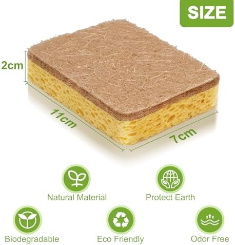 Yolaist Paquete de 12 Esponjas de Limpieza Sin Rayones, Esponjas Naturales Biodegradables para Cocina, Ideal para Utensilios y Platos - imagen 4