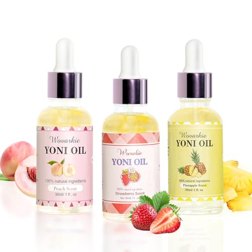 Wovarkie 3PCS Aceite Yoni para Mujeres, Hidratante Vaginal, Desodorante Femenino, Cuidado Natural (Fresa, Durazno, Piña) - imagen 1